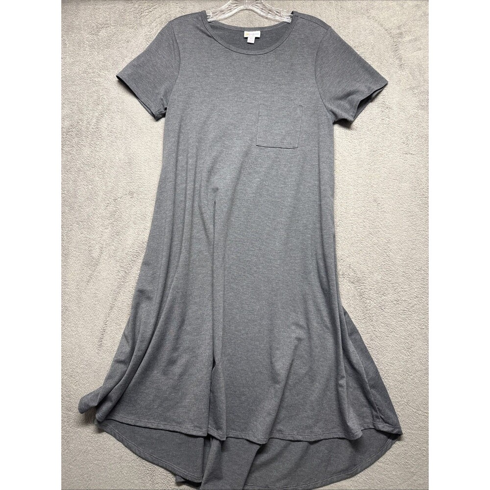 Lularoe Solid Gray Carly Dress Size XS High Low Has Chest Pocket Versatile